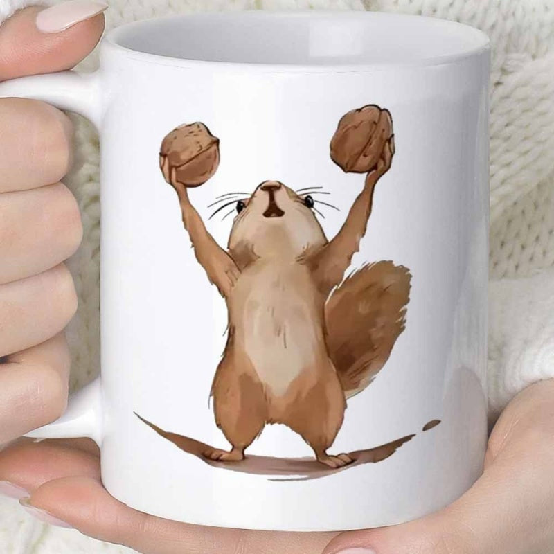Tailorly White Ceramic 11 oz Mug - quirky squirrel