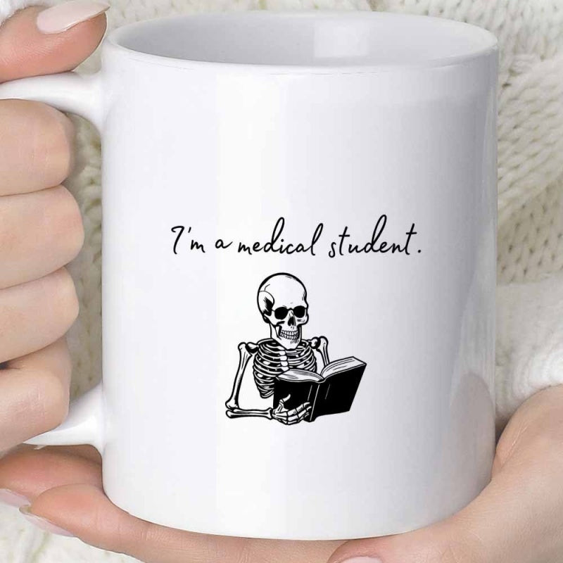 Tailorly White Ceramic 11 oz Mug - novelty skeleton