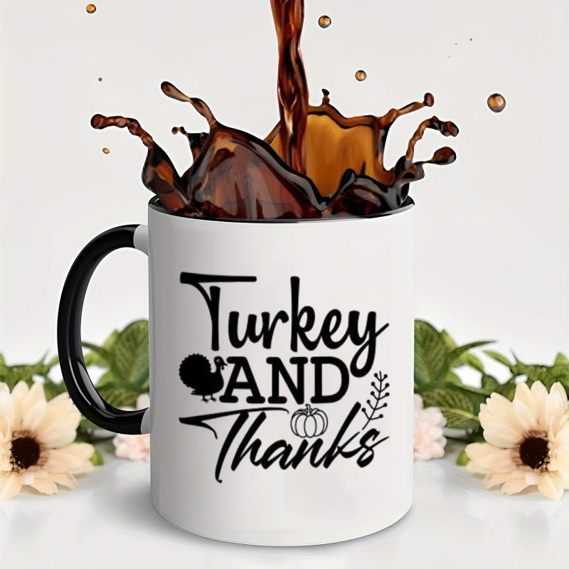 Tailorly Black Accent 11 oz Mug - turkey thanks patterns elegant cursive thanks harvest