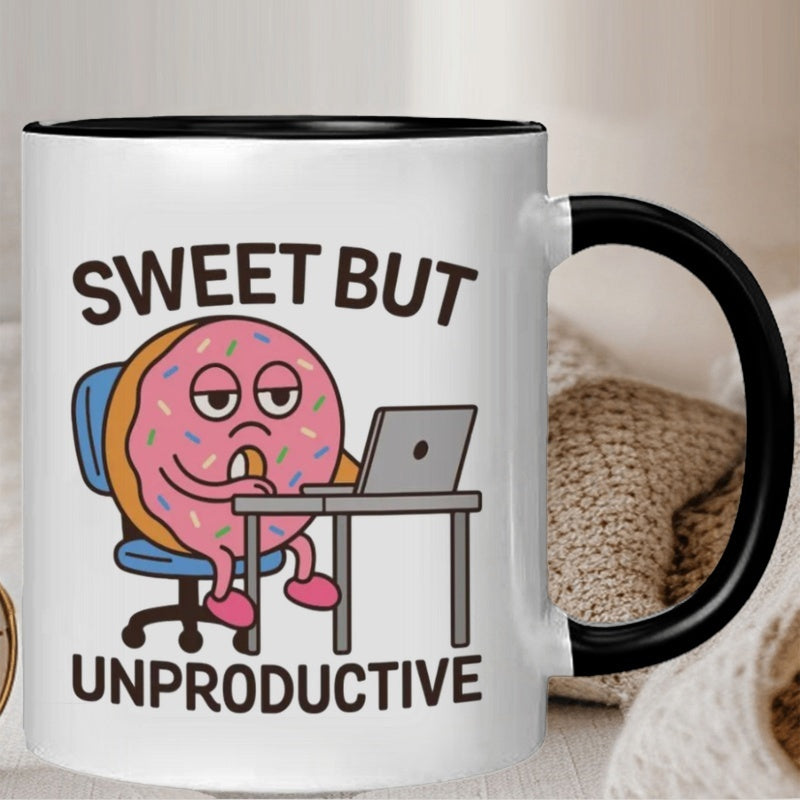 Tailorly Black Accent 11 oz Mug - cartoon donut working at desk
