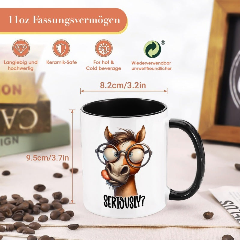 Tailorly Black Accent 11 oz Mug - funny horse shape