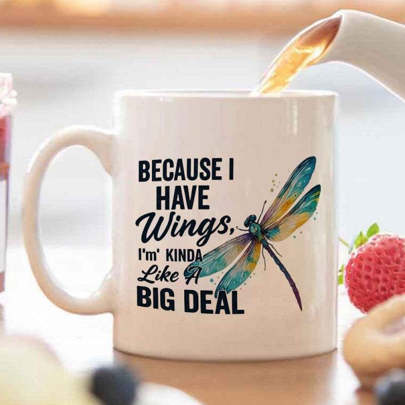 Tailorly White Ceramic 11 oz Mug - colorful dragonfly motivational quote