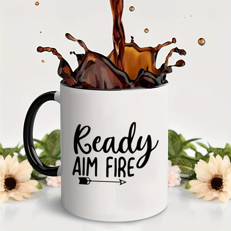 Tailorly Black Accent 11 oz Mug - ready aim fire lettering arrow design