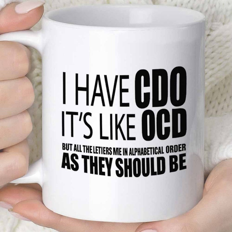 Tailorly White Ceramic 11 oz Mug - quirky ocd themed alphabet