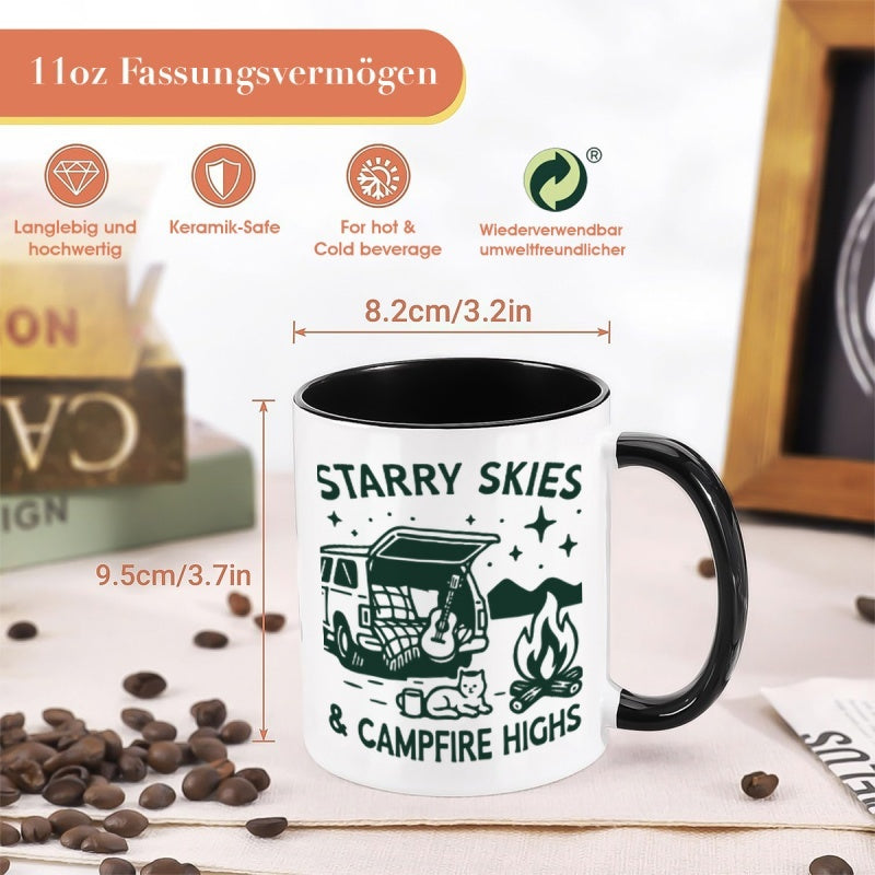 Tailorly Black Accent 11 oz Mug - starry night campfire