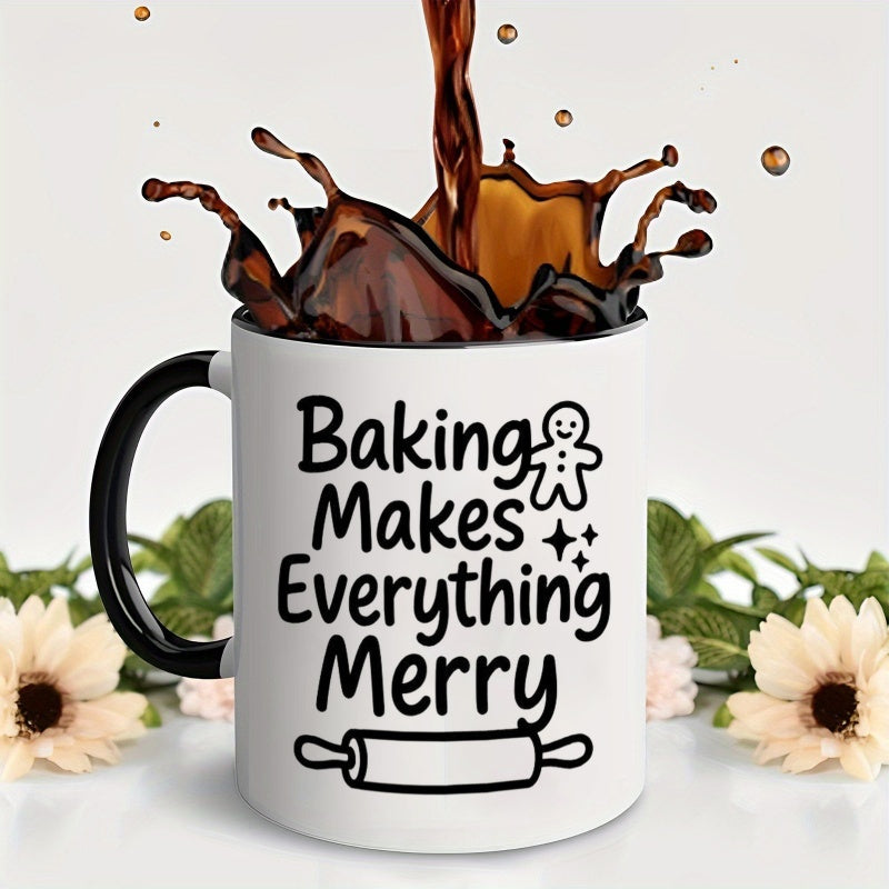 Tailorly Black Accent 11 oz Mug - gingerbread and rolling pin patterns