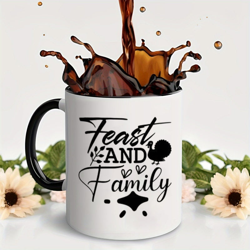 Tailorly Black Accent 11 oz Mug - lettering and turkey pattern