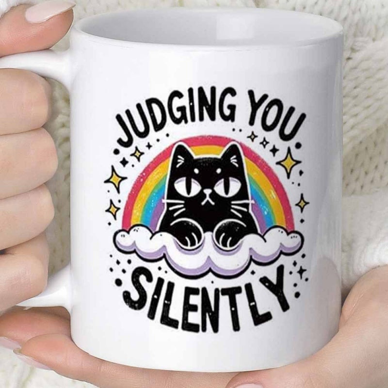 Tailorly White Ceramic 11 oz Mug - quirky cat