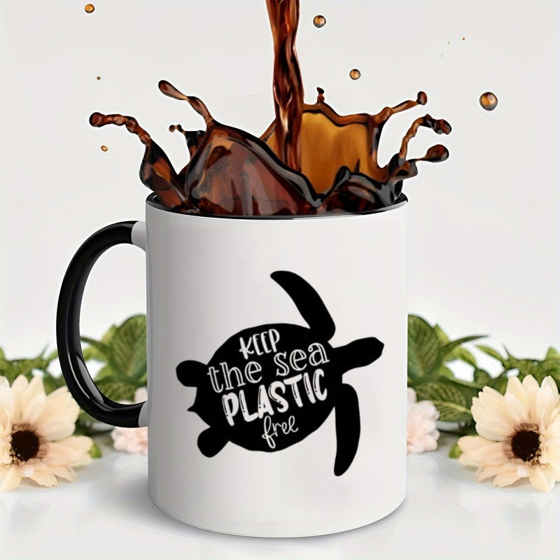 Tailorly Black Accent 11 oz Mug - keep the sea plastic free pattern