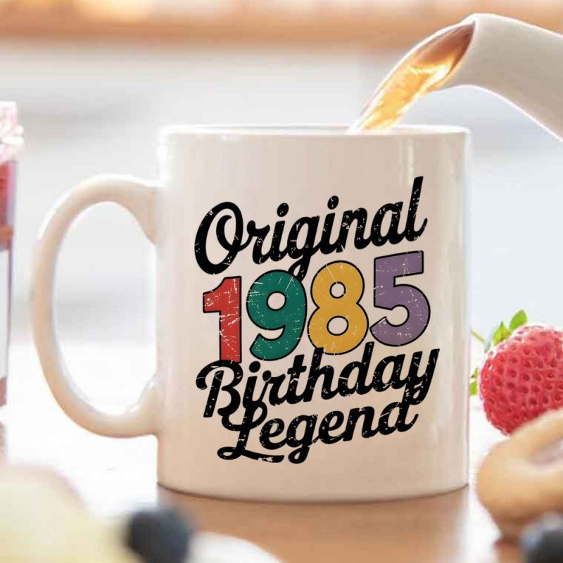 Tailorly White Ceramic 11 oz Mug - 1985 birthday text