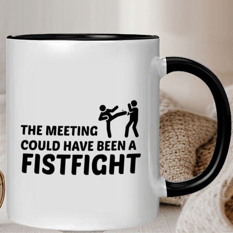 Tailorly Black Accent 11 oz Mug - funny fistfight meeting comic
