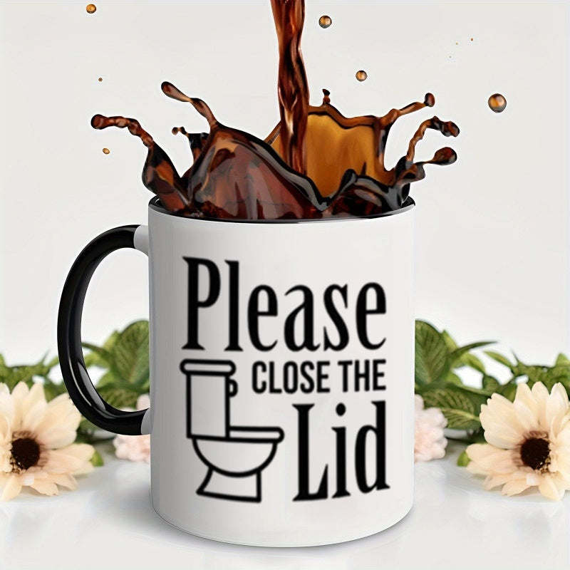 Tailorly Black Accent 11 oz Mug - please close toilet pattern