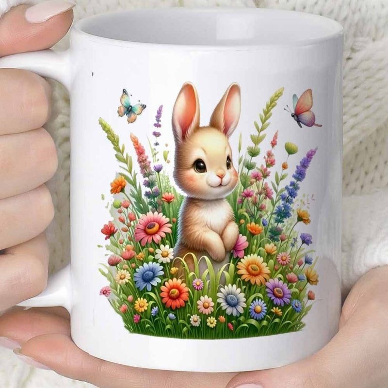 Tailorly White Ceramic 11 oz Mug - whimsical bunny