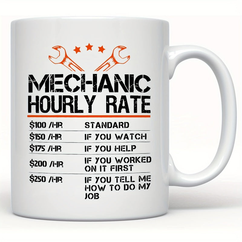 Tailorly White Ceramic 11 oz Mug - mechanic themed design