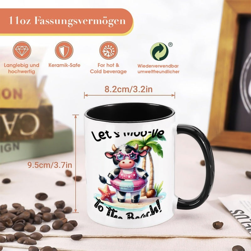 Tailorly Black Accent 11 oz Mug - tropical cow palm tree beach designs