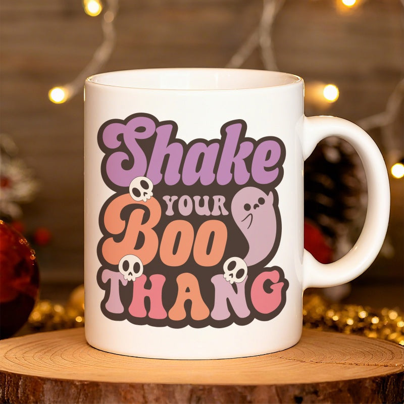 Tailorly White Ceramic 11 oz Mug - paw print， "shake your boo" text