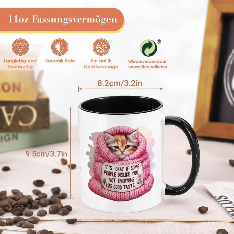 Tailorly Black Accent 11 oz Mug - cute orange tabby kitten with text "its fine im fine"