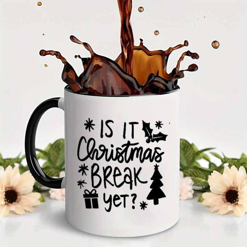 Tailorly Black Accent 11 oz Mug - christmas break yet lettering and holiday elements pattern