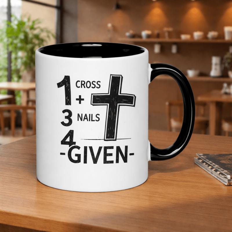 Tailorly Black Accent 11 oz Mug - cross， 3 nails， christian faith