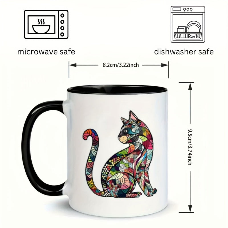 Tailorly Black Accent 11 oz Mug - colorful cat pattern
