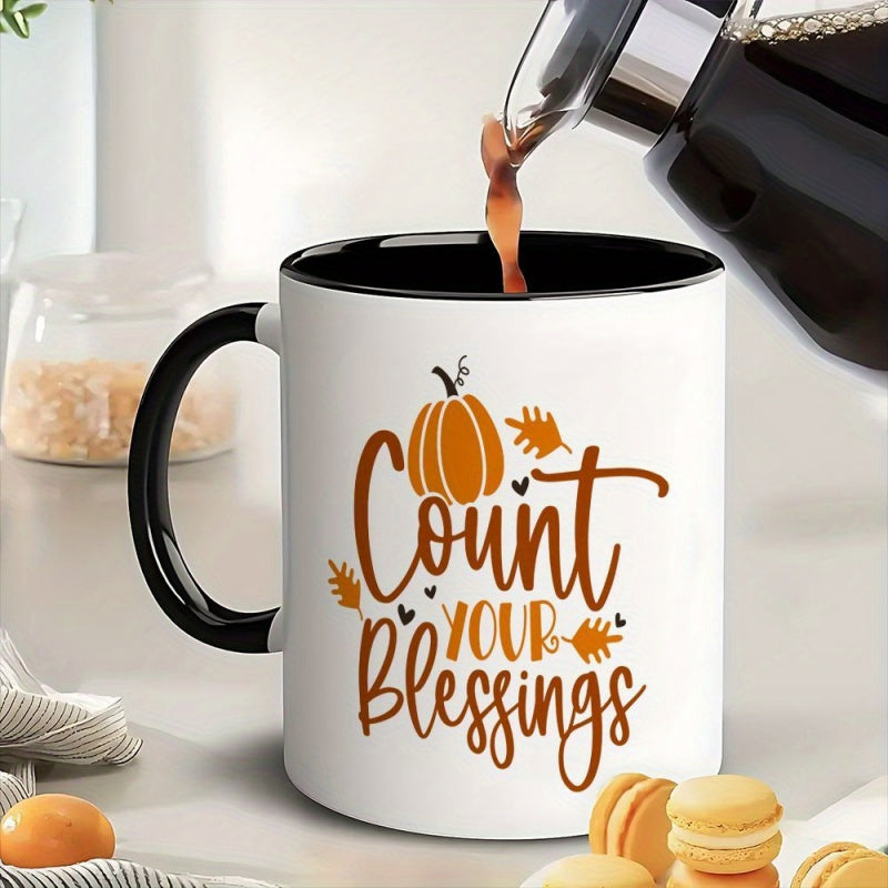 Tailorly Black Accent 11 oz Mug - autumn pumpkin design