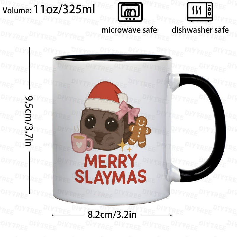Tailorly Black Accent 11 oz Mug - cute cat wearing santa hat and gingerbread design