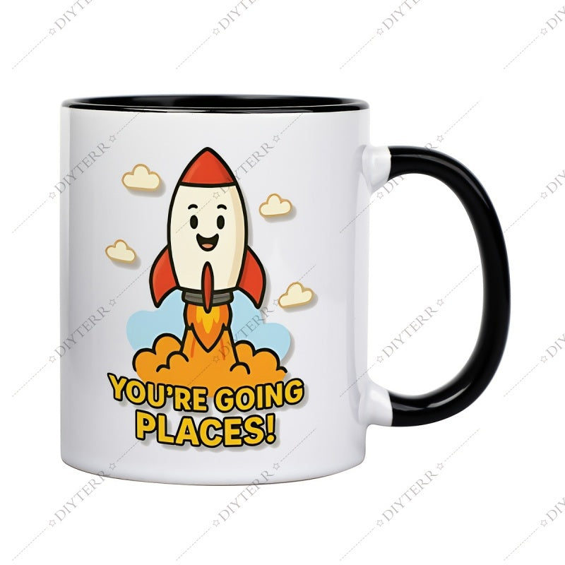 Tailorly Black Accent 11 oz Mug - cute rocket ship
