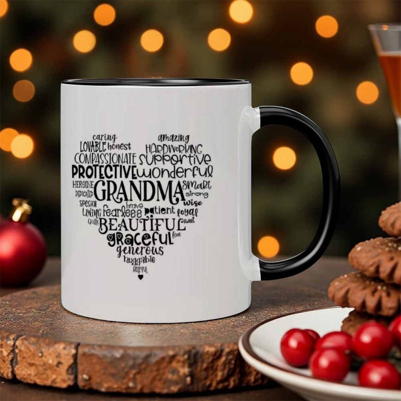 Tailorly Black Accent 11 oz Mug - 1pc 11oz all purpose cup perfect gift for any holiday1pcs 11oz heart shaped grandma praise pattern mug fun ceramic