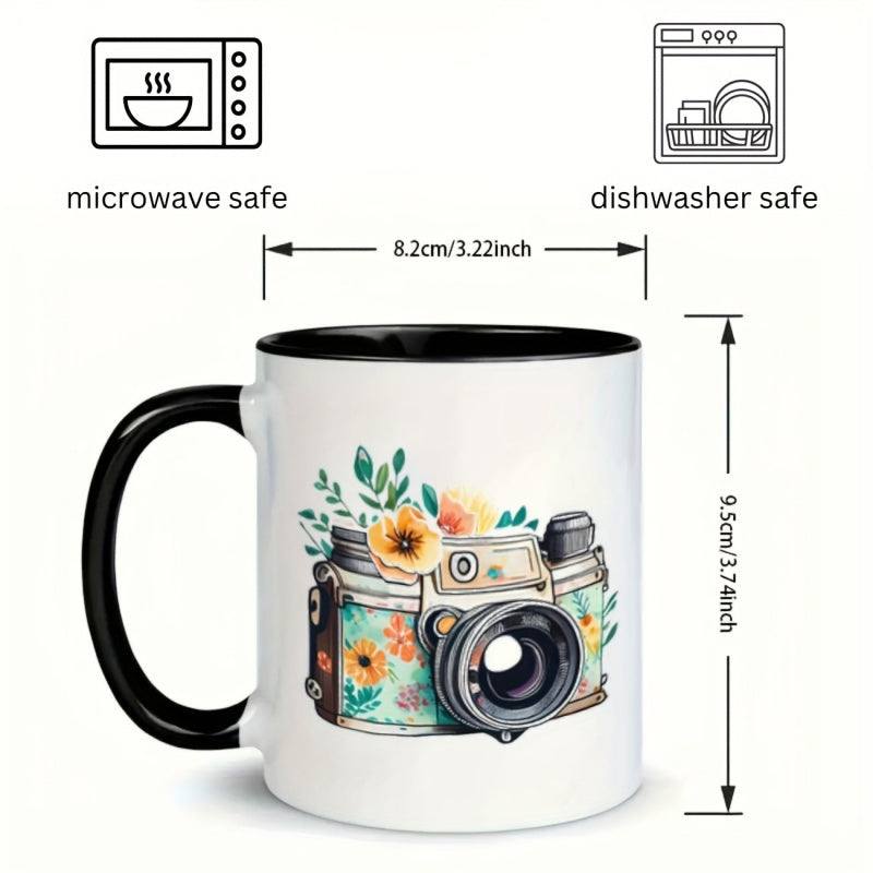 Tailorly Black Accent 11 oz Mug - vintage camera floral lens shutter