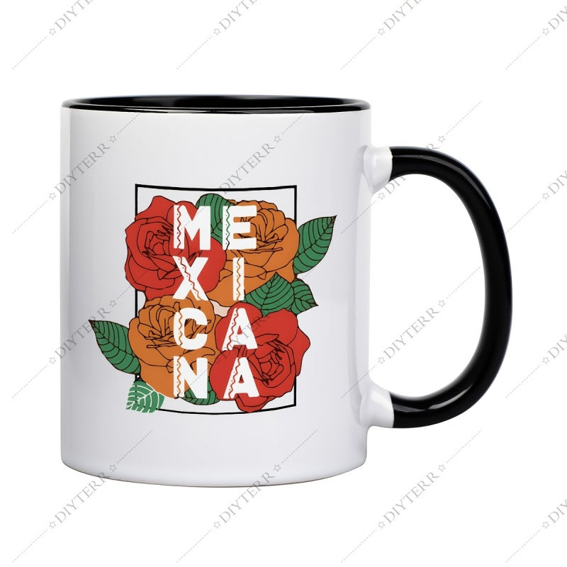 Tailorly Black Accent 11 oz Mug - vibrant red roses