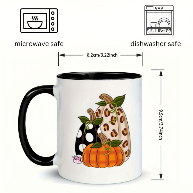 Tailorly Black Accent 11 oz Mug - pumpkins leaves patterns