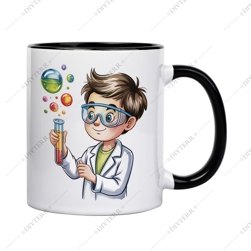 Tailorly Black Accent 11 oz Mug - cartoon scientist with test tube