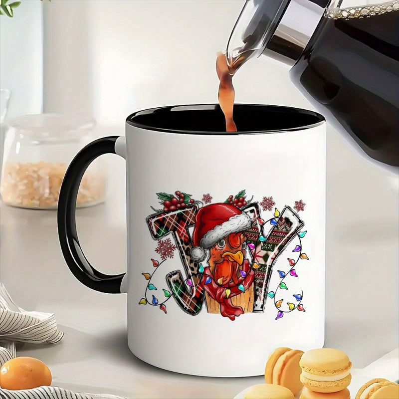 Tailorly Black Accent 11 oz Mug - festive turkey in santa hat