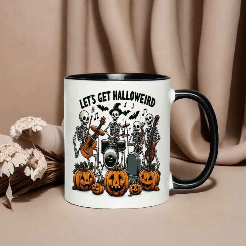 Tailorly Black Accent 11 oz Mug - sugar skull with bats
