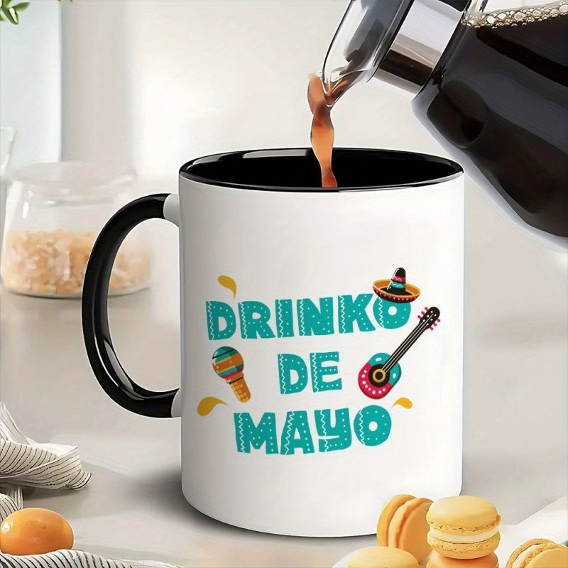 Tailorly Black Accent 11 oz Mug - de mayo themed design with sombrero and guitar