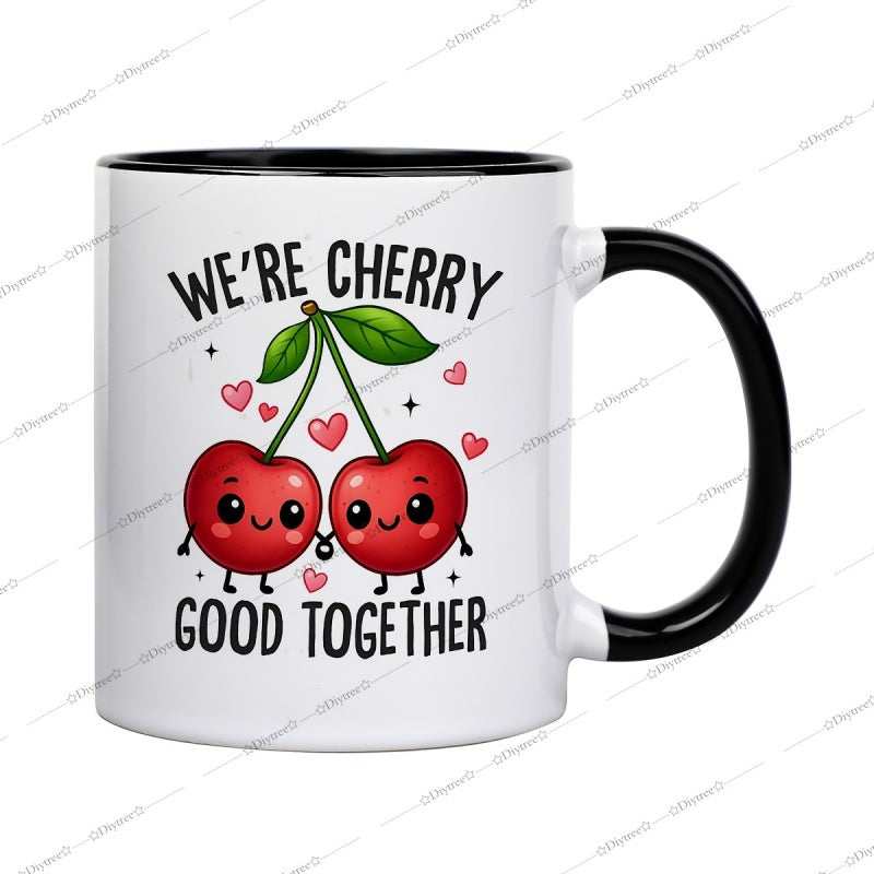 Tailorly Black Accent 11 oz Mug - adorable cherry with hearts