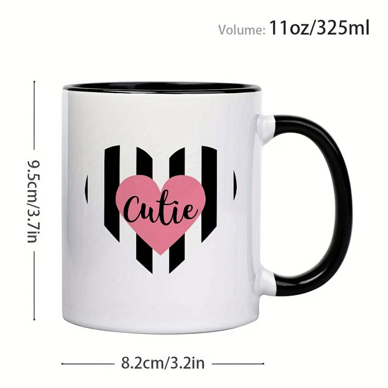 Tailorly Black Accent 11 oz Mug - cute cutie face with black stripes cursive lettering
