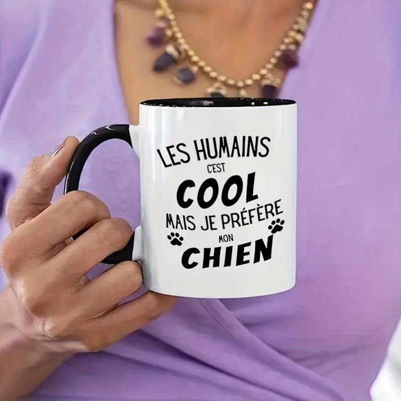 Tailorly Black Accent 11 oz Mug - humans are cool saying and paw print design