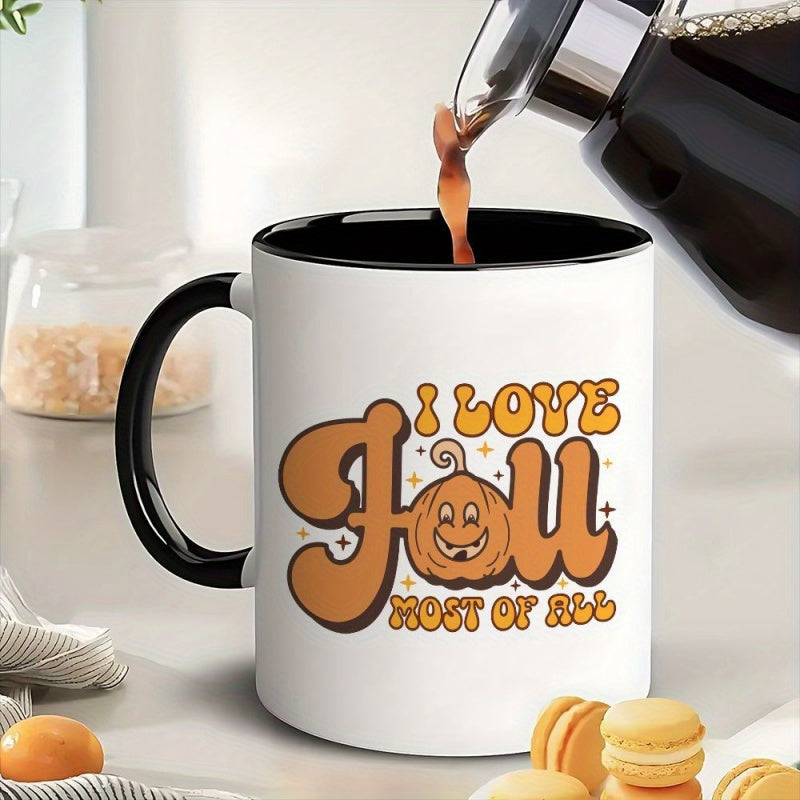Tailorly Black Accent 11 oz Mug - retro style pumpkin i love you design