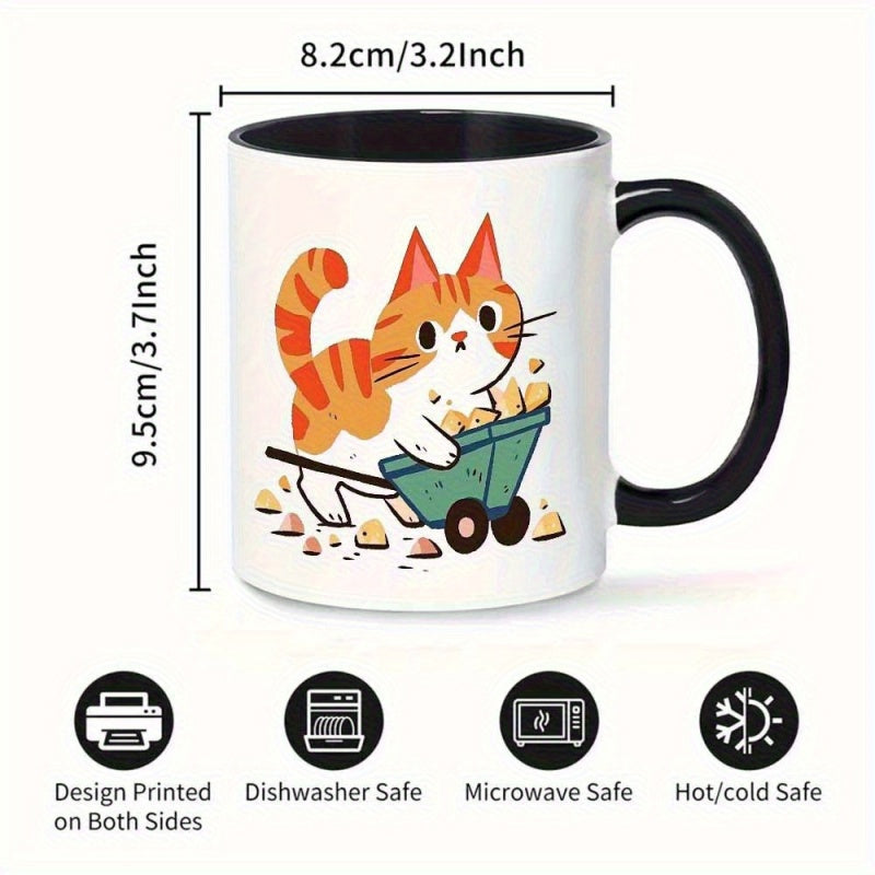 Tailorly Black Accent 11 oz Mug - cat wheelbarrow