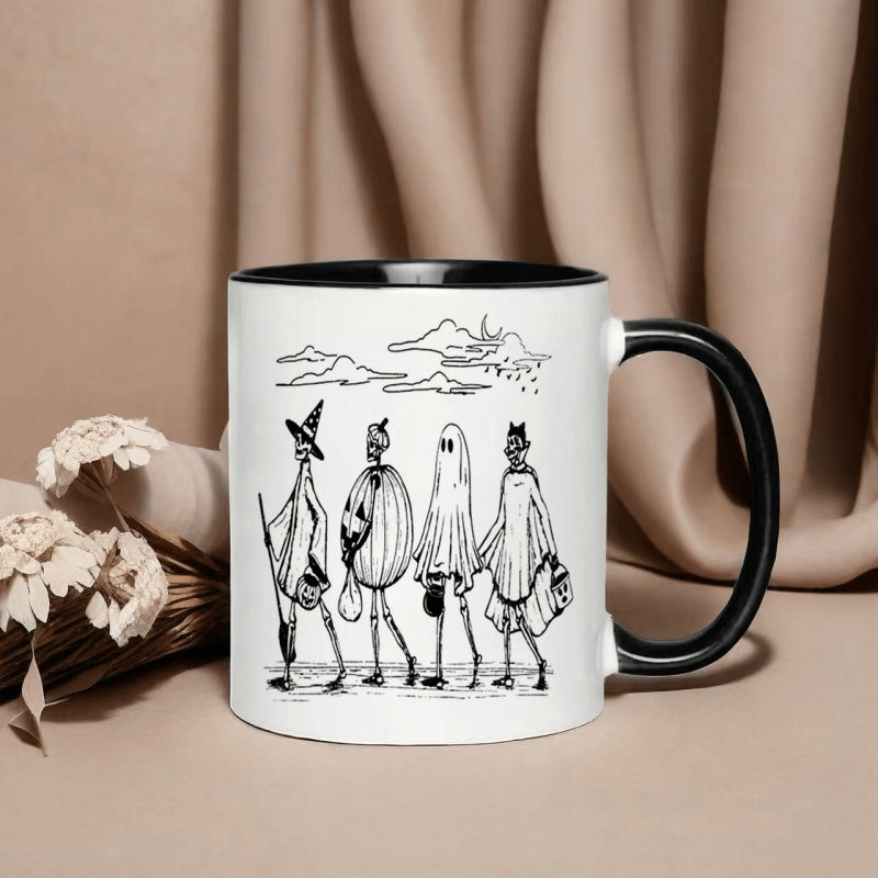 Tailorly Black Accent 11 oz Mug - spooky ghosts pumpkins