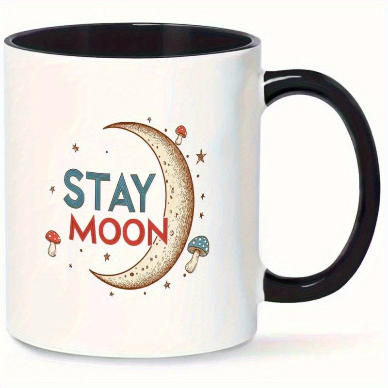Tailorly Black Accent 11 oz Mug - stay moon text mushrooms polka dot