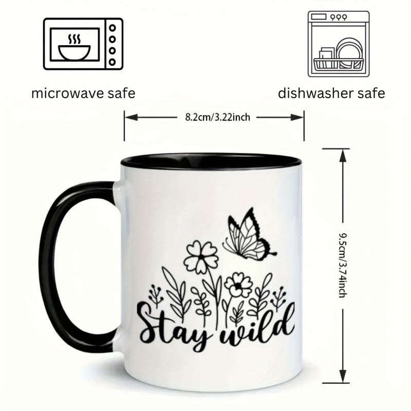 Tailorly Black Accent 11 oz Mug - flowers and leaves