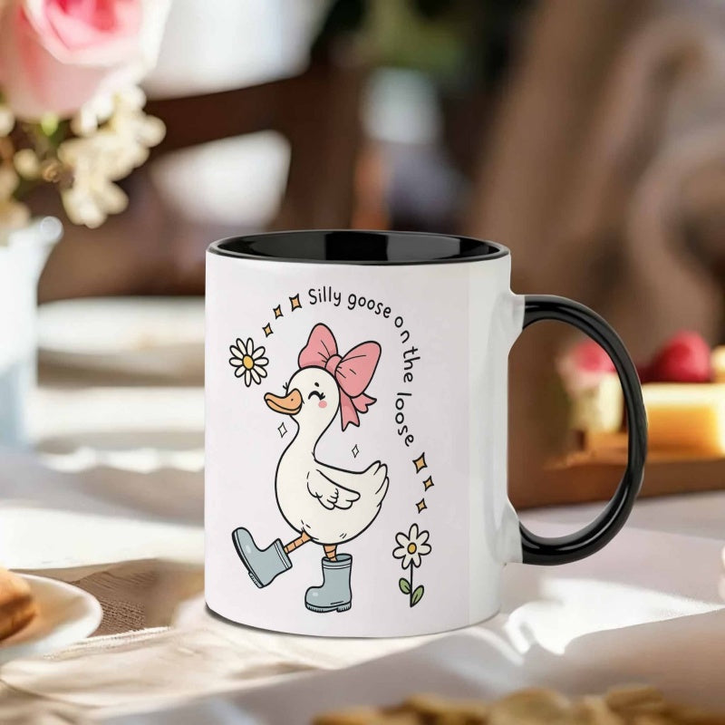 Tailorly Black Accent 11 oz Mug - silly goose cartoon