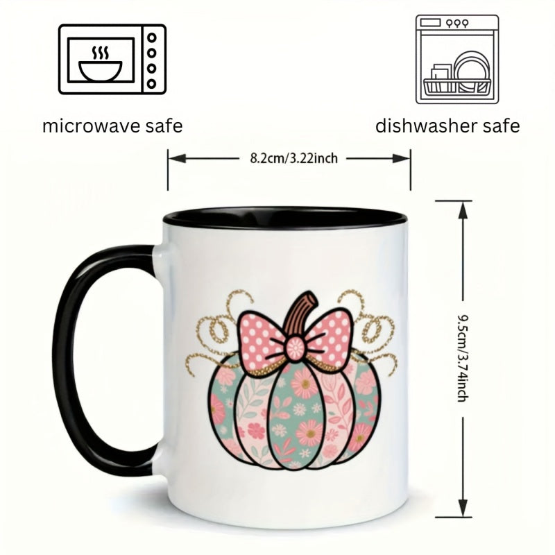 Tailorly Black Accent 11 oz Mug - elegant floral bow with pink green pumpkin design