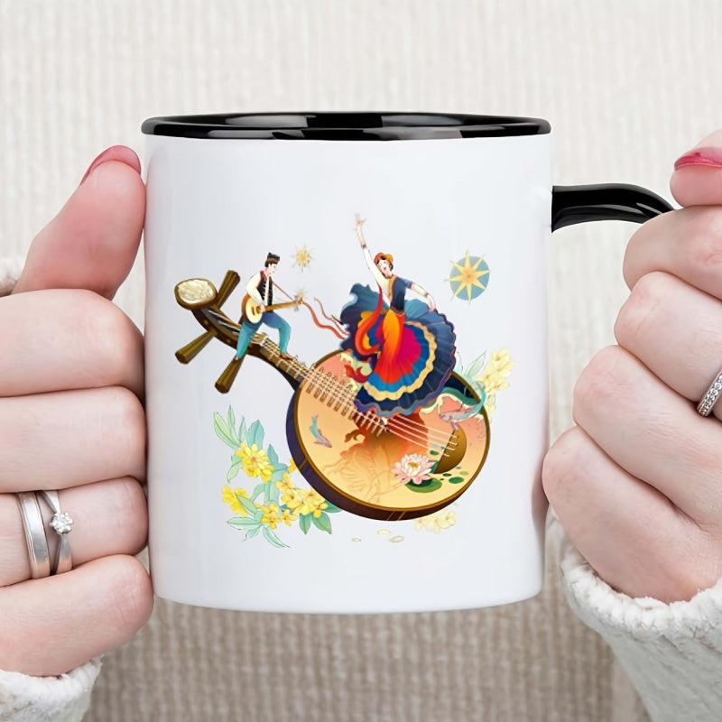 Tailorly Black Accent 11 oz Mug - guitar dancer flowers