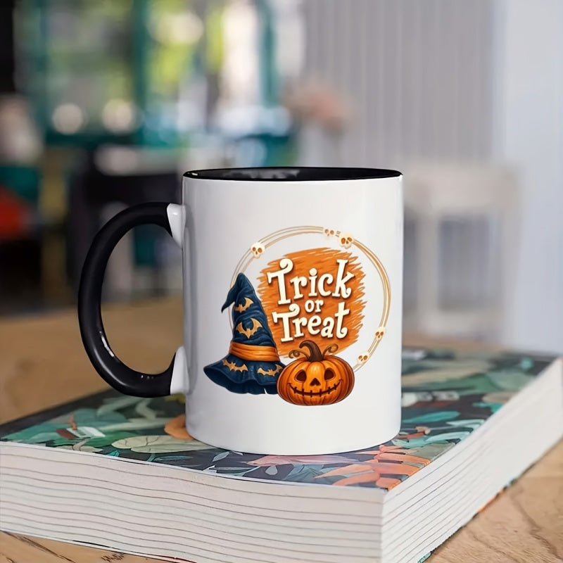 Tailorly Black Accent 11 oz Mug - spooky witch hat jack o lantern