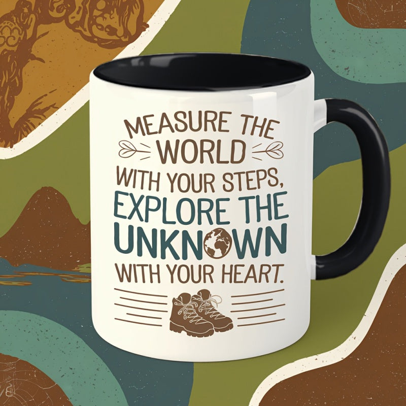 Tailorly Black Accent 11 oz Mug - compass measure the world with your steps with your heart