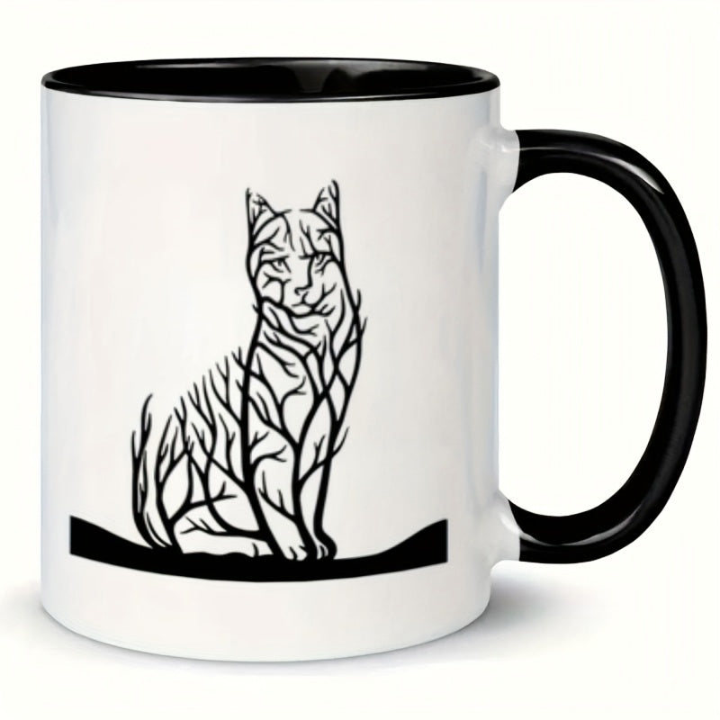 Tailorly Black Accent 11 oz Mug - black white cat silhouette