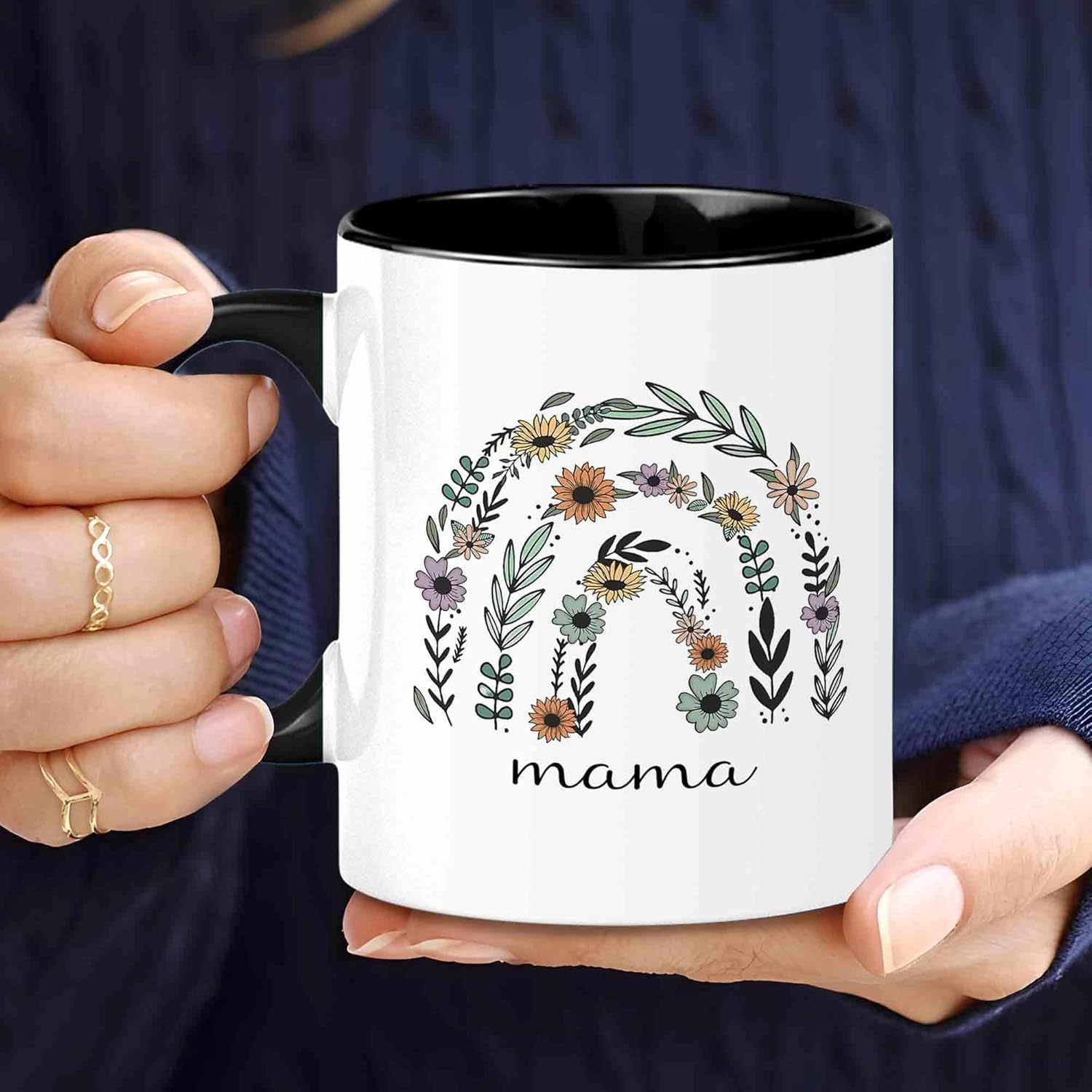 Tailorly Black Accent 11 oz Mug - floral